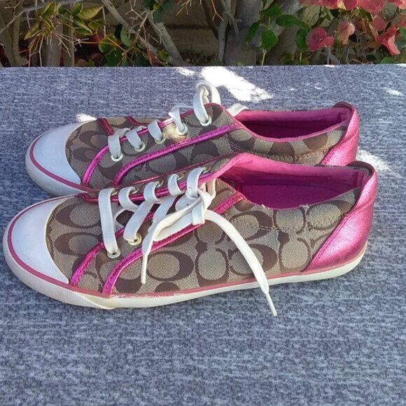 Coach Sneakers Signature Women's Size 9B Fabric Upper with Pink Trim Low Cut - Picture 6 of 11